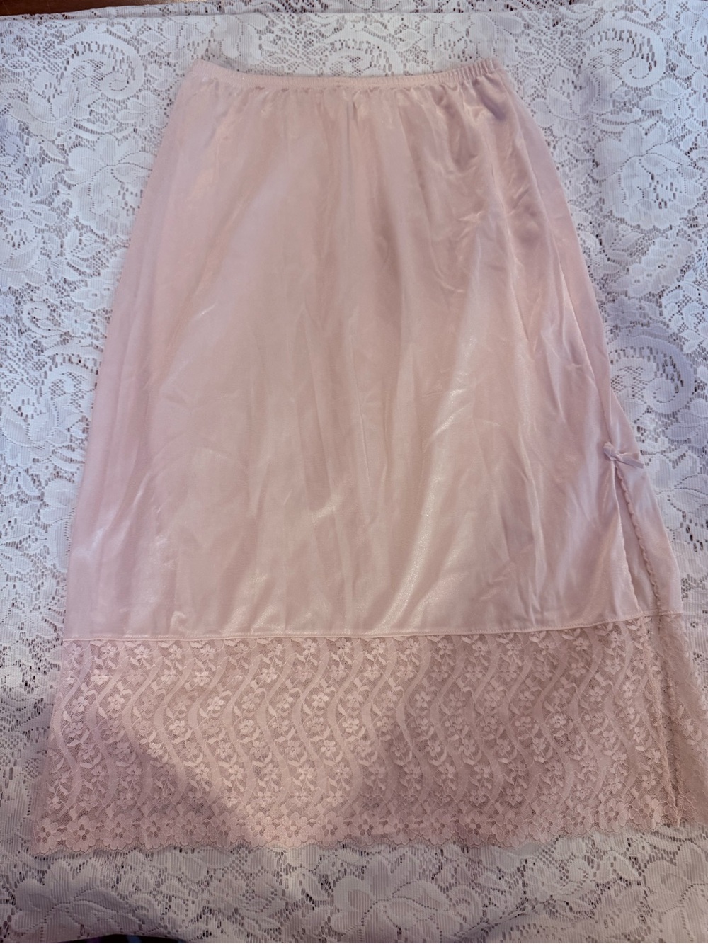 Vintage Dusty Pink Lace-Hem Midi Slip Skirt